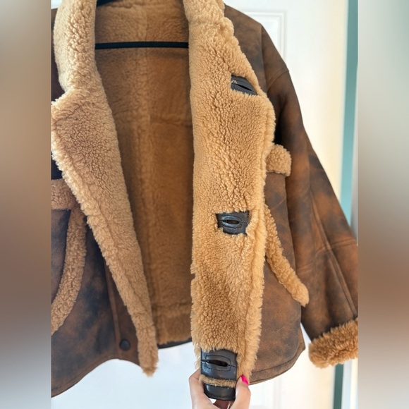 Sandro Paris Shearling Leather Coat – Size 40 - Picture 6 of 16